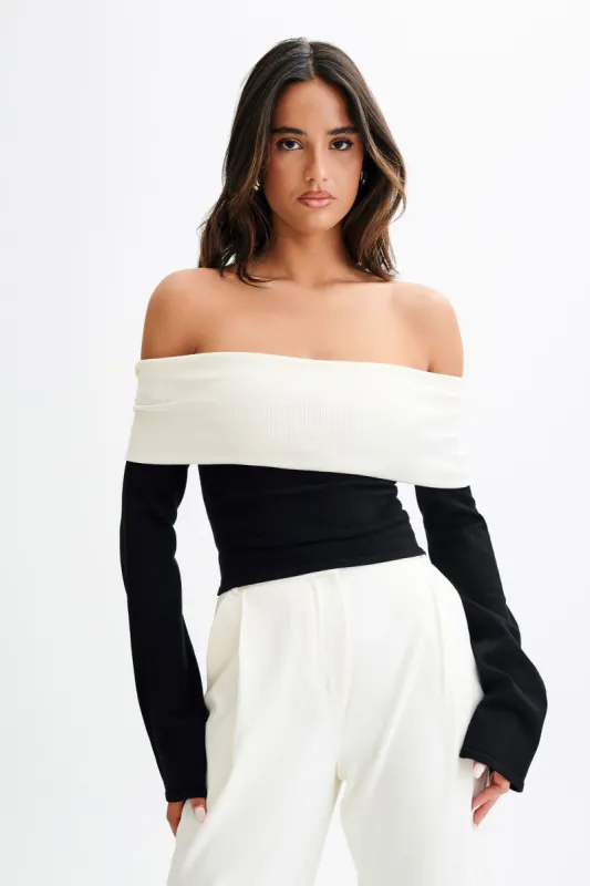 Yoko Contrast Overlay Knit Top - Black/White sold by Meshki