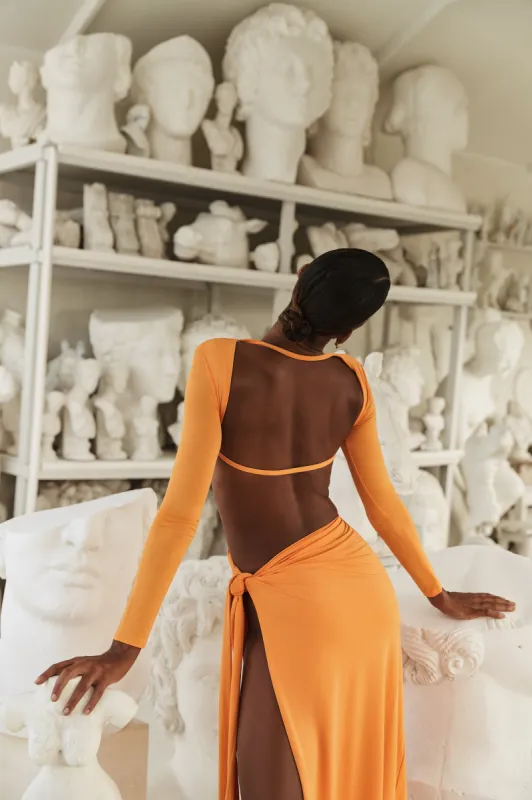 Kiandra Slinky Knot Maxi Dress - Orange sold by Meshki