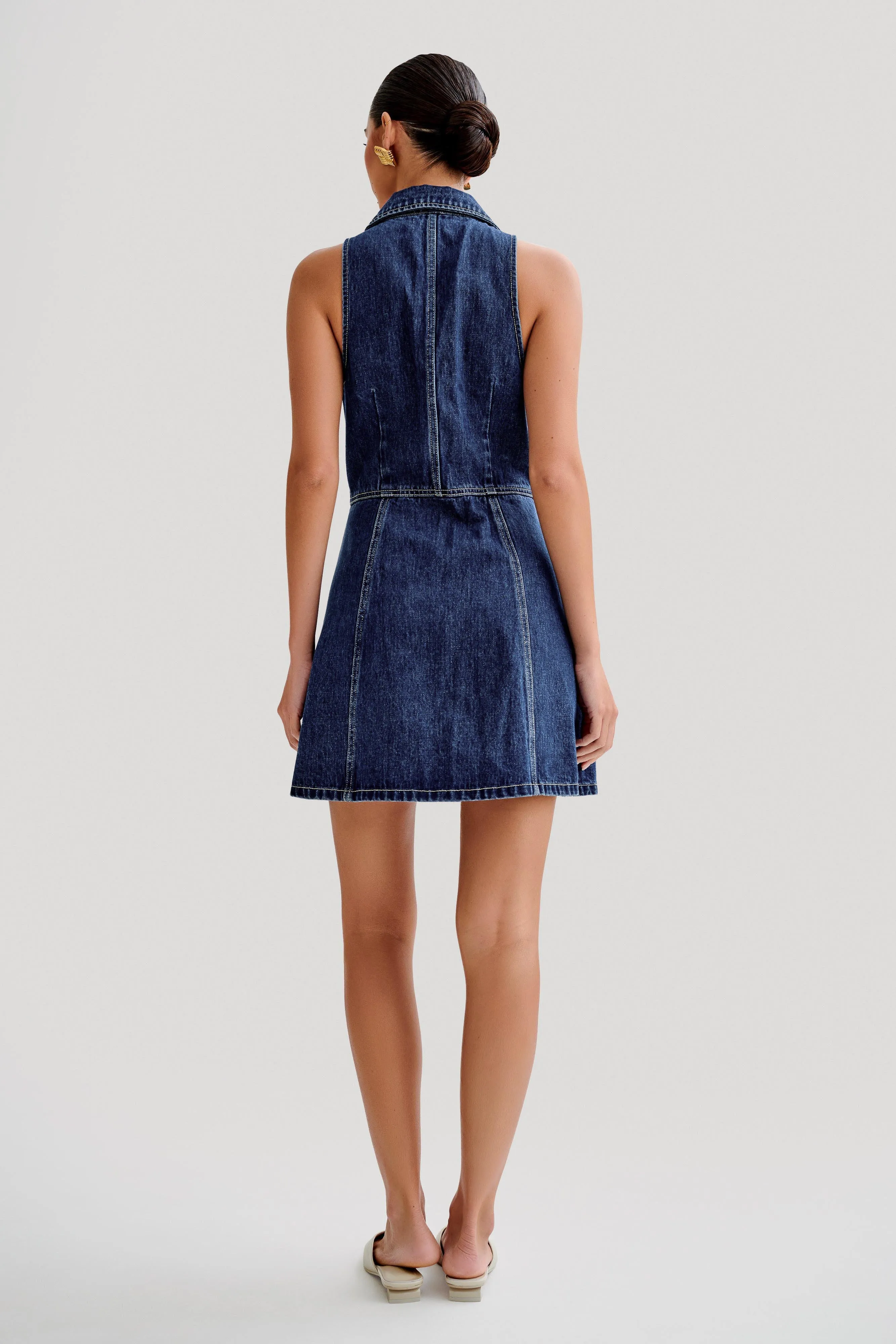 Eugenie Collared Denim Mini Dress - Dark Blue sold by Meshki product image thumbnail 3