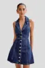 Eugenie Collared Denim Mini Dress - Dark Blue sold by Meshki