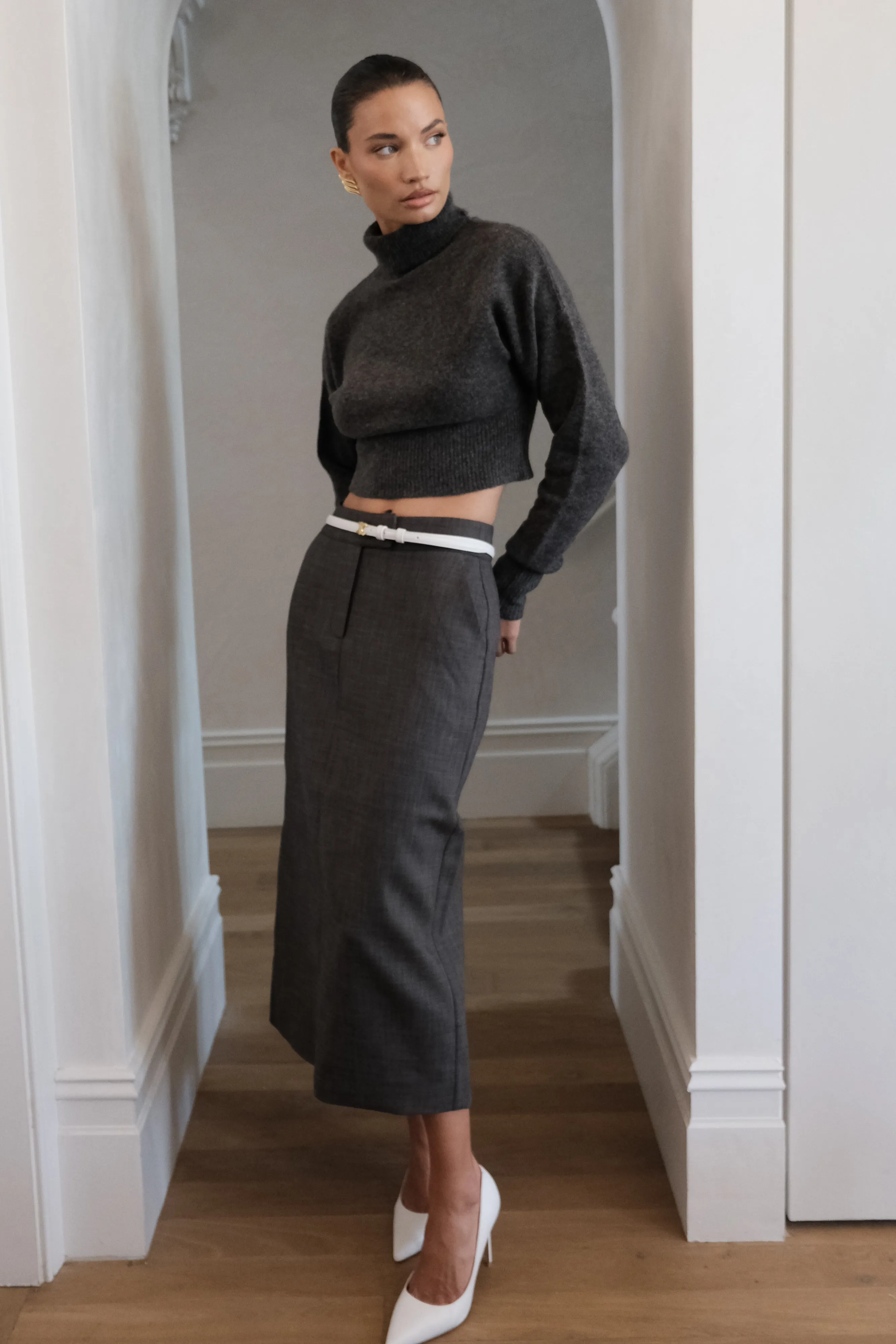 Darius Turtleneck Knit Crop Top - Charcoal Marle sold by Meshki product image thumbnail 2