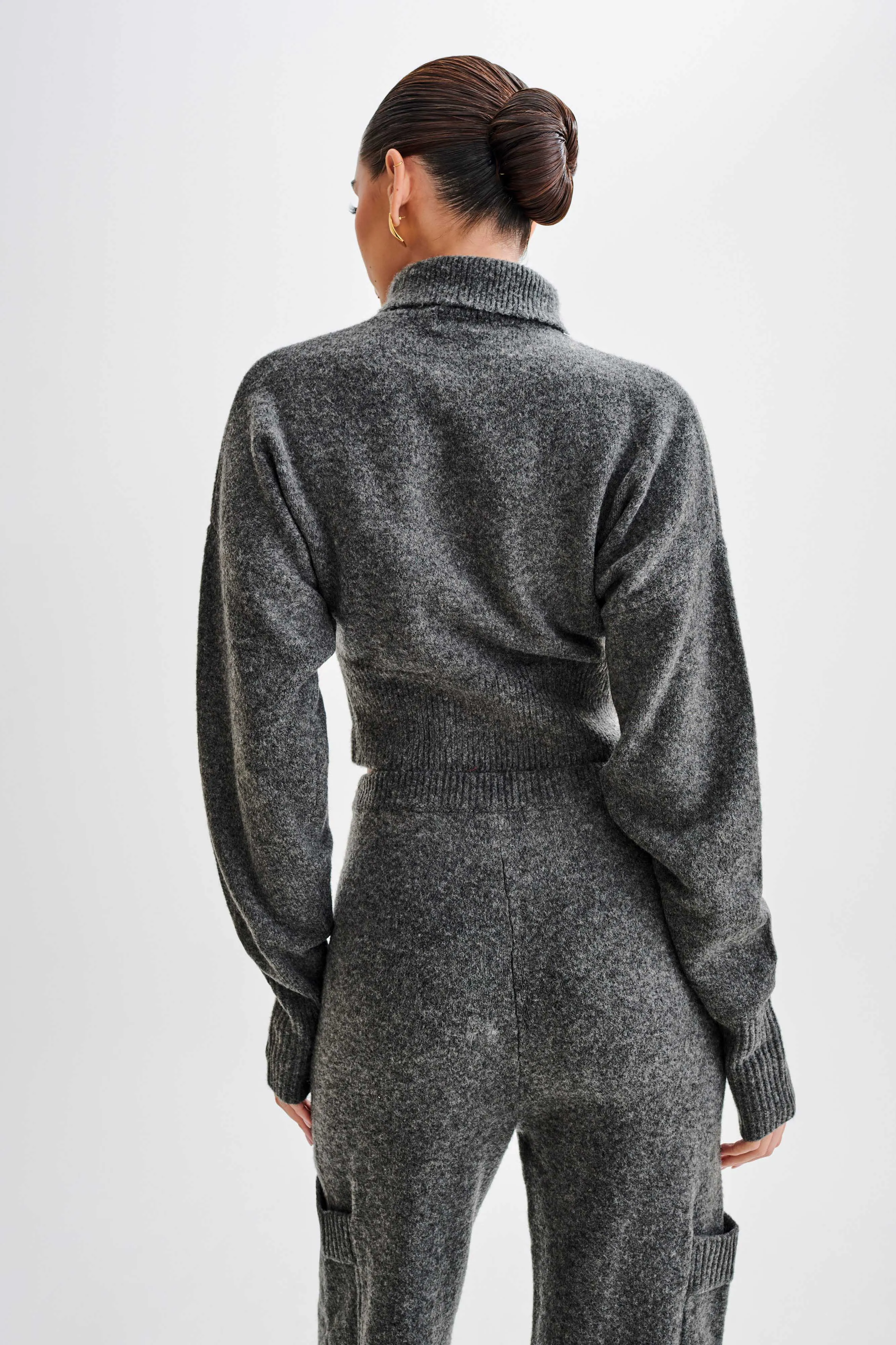 Darius Turtleneck Knit Crop Top - Charcoal Marle sold by Meshki product image thumbnail 3