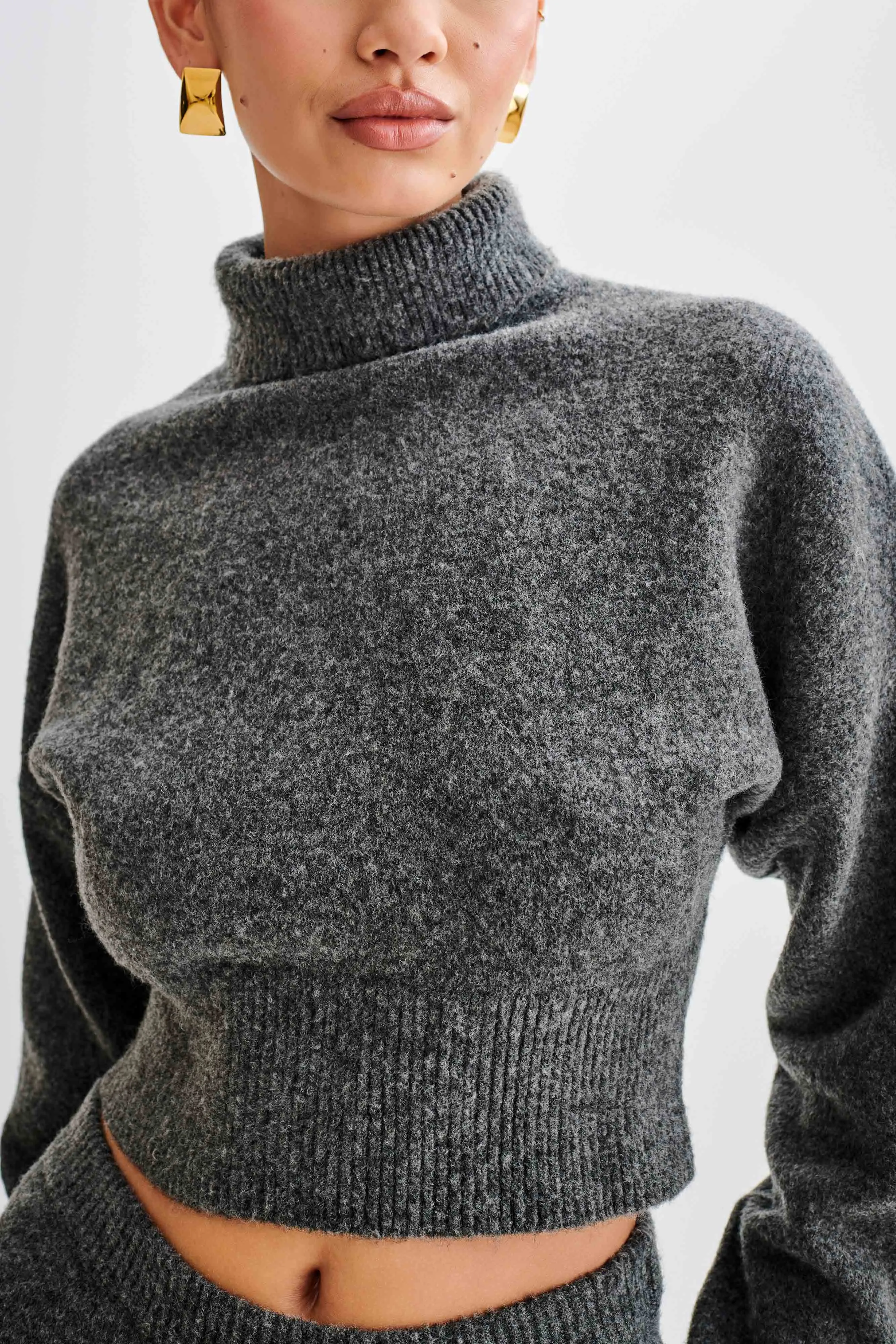 Darius Turtleneck Knit Crop Top - Charcoal Marle sold by Meshki product image thumbnail 4