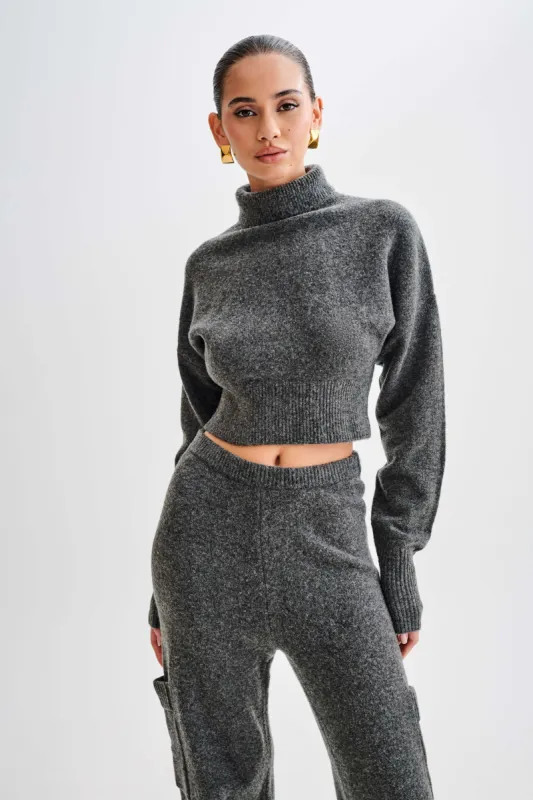 Darius Turtleneck Knit Crop Top - Charcoal Marle sold by Meshki