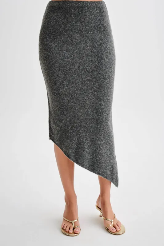 Genevieve Asymmetrical Knit Midi Skirt - Charcoal Marle sold by Meshki