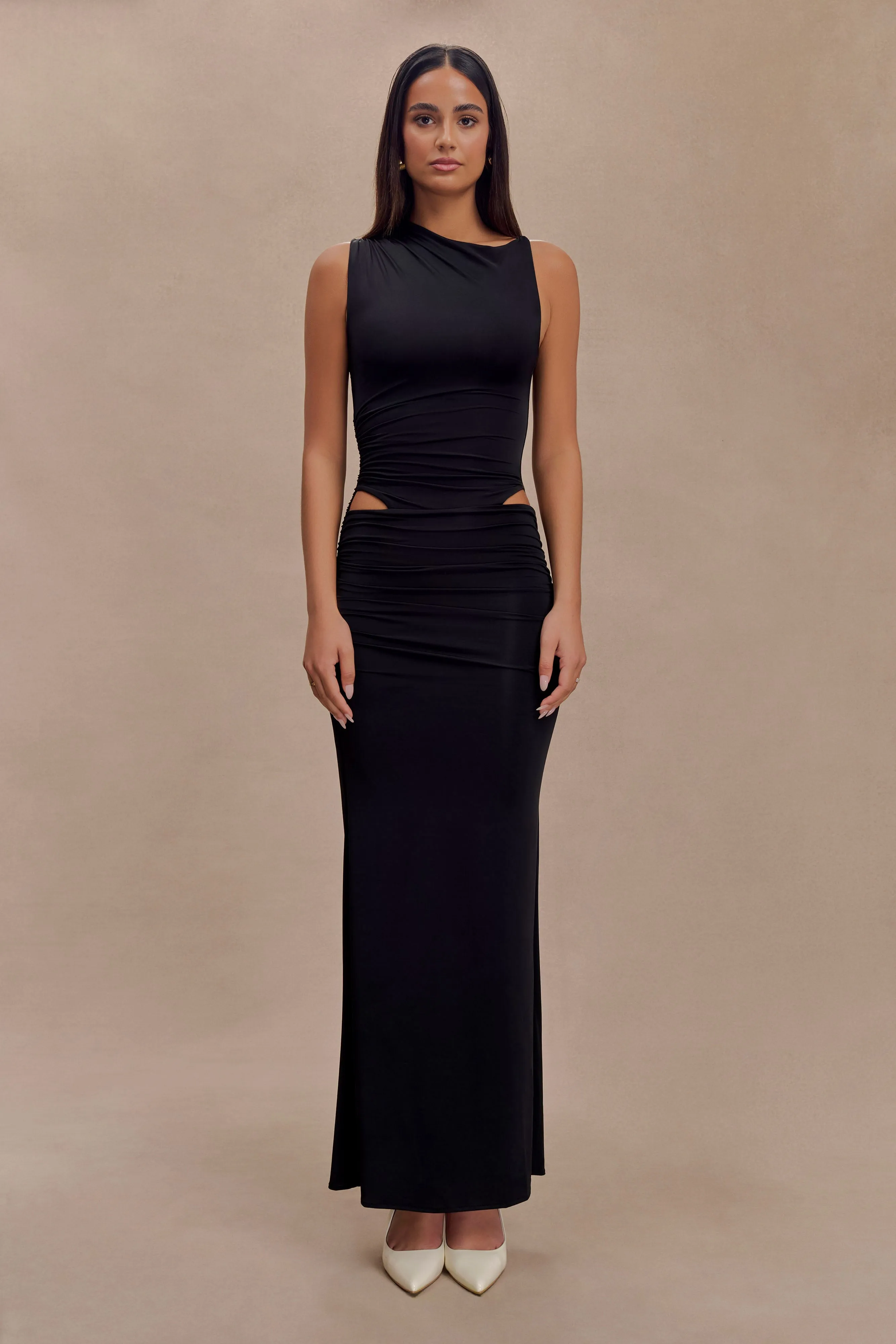 Kaia Slinky Cut Out Maxi Dress - Black sold by Meshki