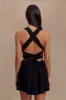 Loz Tie Back Linen Mini Dress - Black sold by Meshki