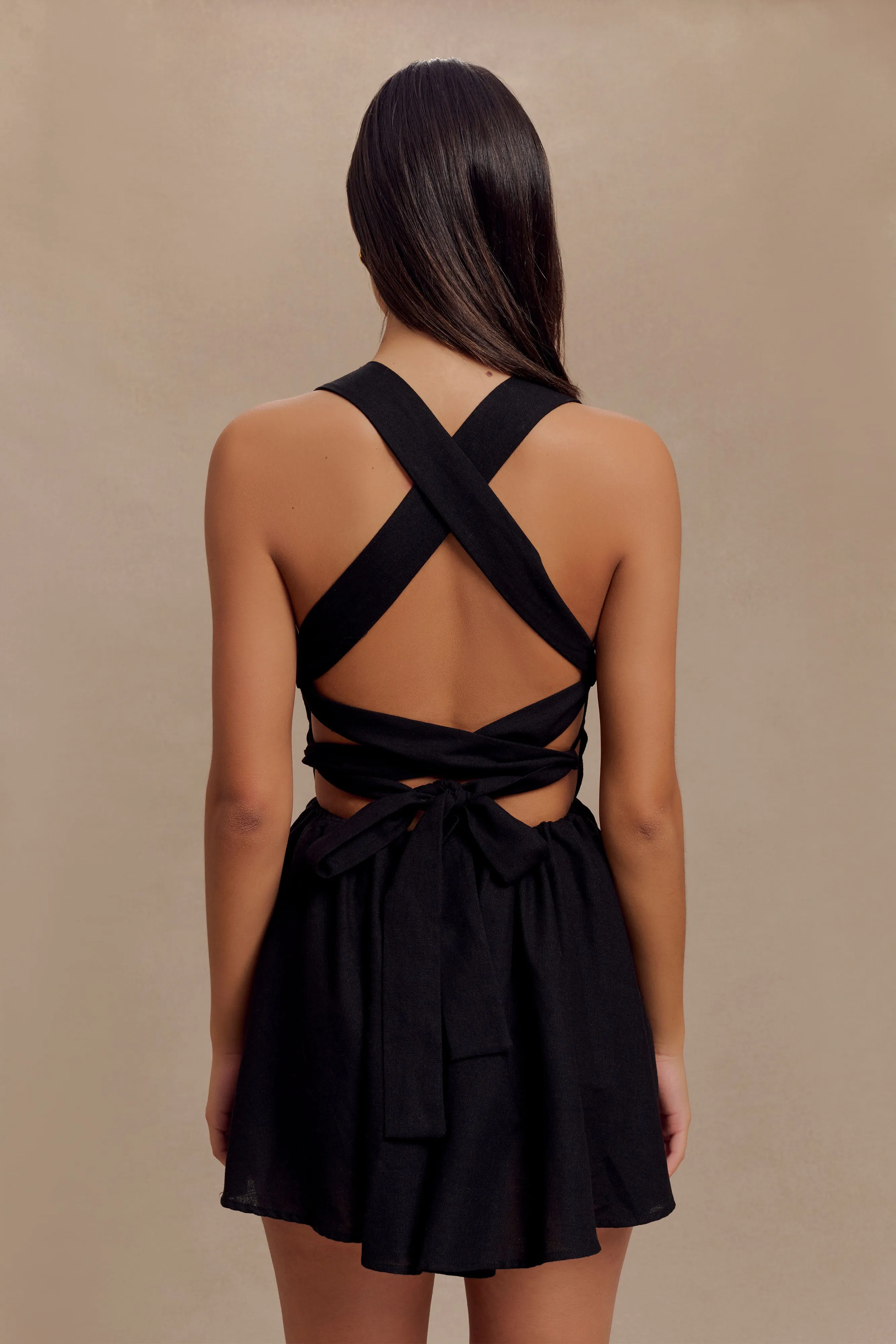 Loz Tie Back Linen Mini Dress - Black sold by Meshki product image thumbnail 2