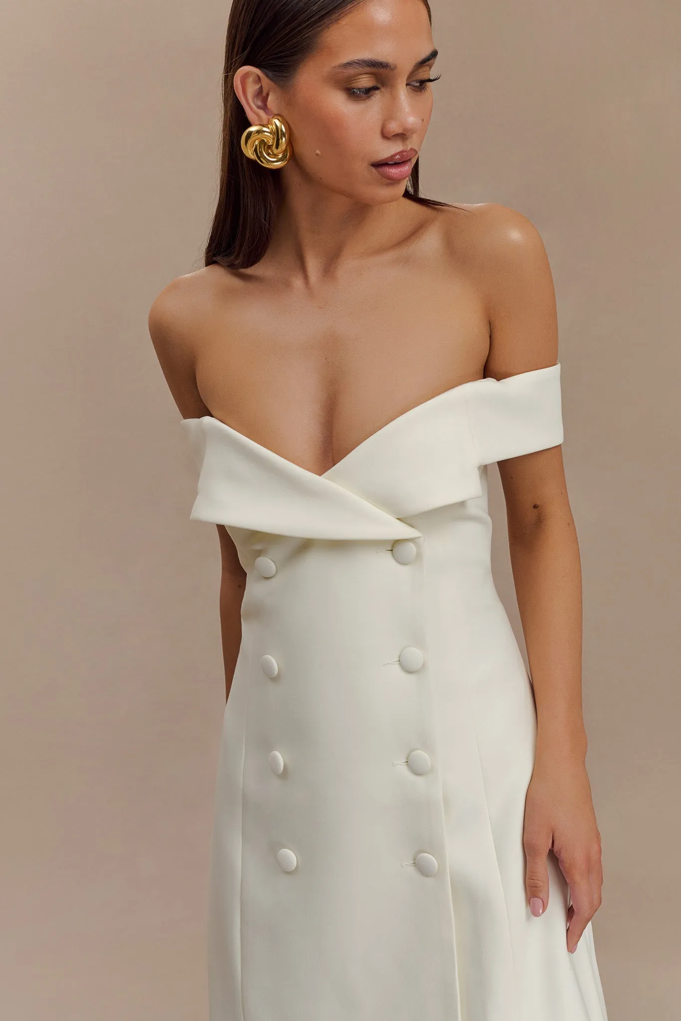 Noelle Off Shoulder Suiting Mini Dress - Ivory sold by Meshki product image thumbnail 4