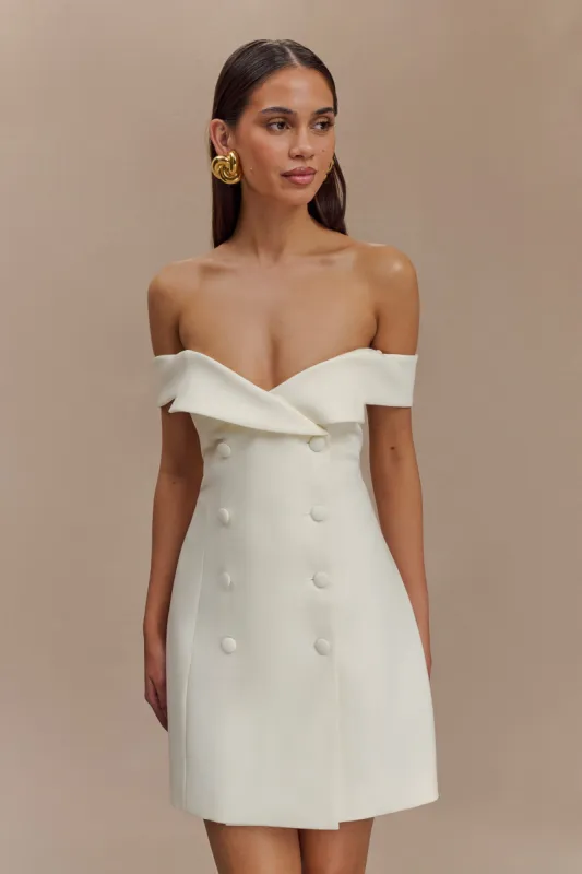Noelle Off Shoulder Suiting Mini Dress - Ivory sold by Meshki