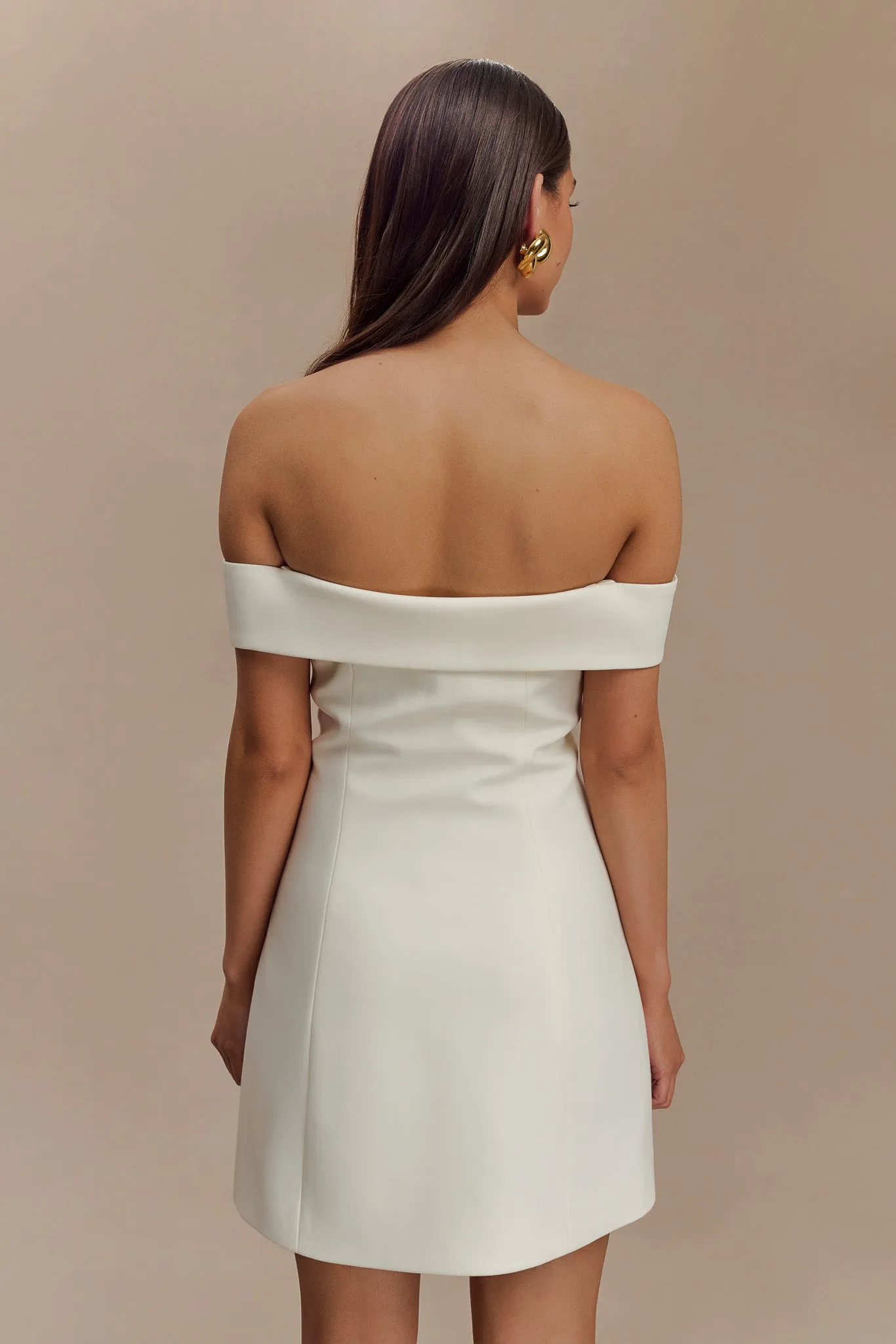 Noelle Off Shoulder Suiting Mini Dress - Ivory sold by Meshki product image thumbnail 2