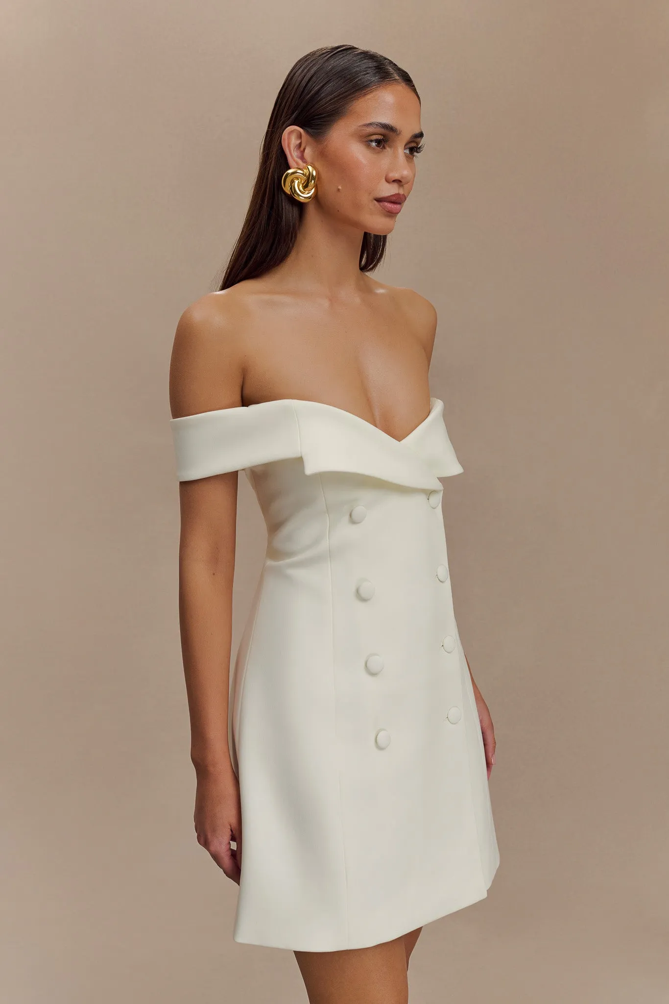 Noelle Off Shoulder Suiting Mini Dress - Ivory sold by Meshki product image thumbnail 5