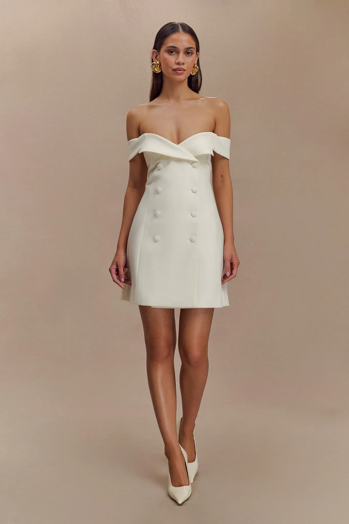 Noelle Off Shoulder Suiting Mini Dress - Ivory sold by Meshki product image thumbnail 3