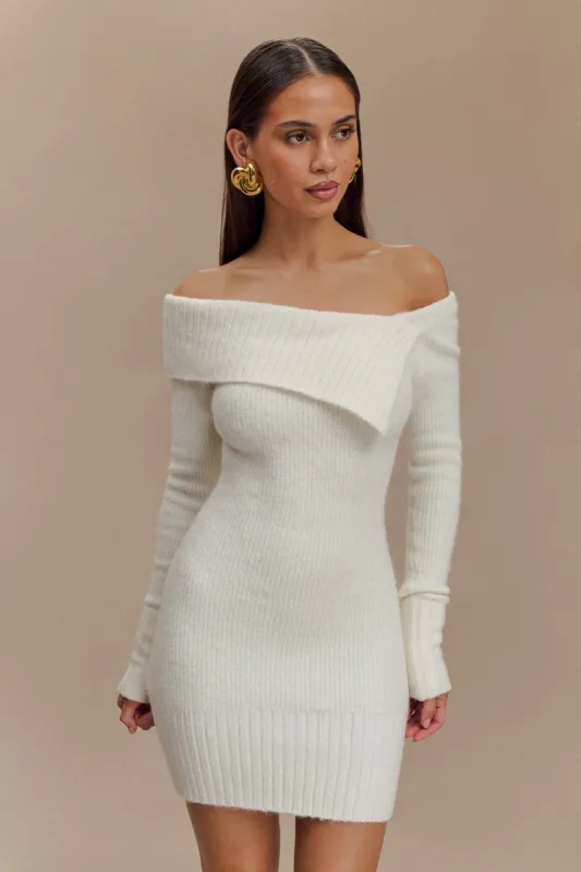Stephanie Asymmetric Knit Mini Dress - Ivory sold by Meshki