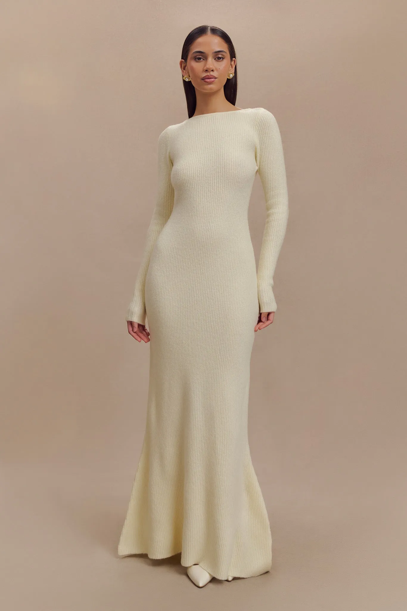 Emily Long Sleeve Knit Maxi Dress - Ivory Marle sold by Meshki product image thumbnail 5
