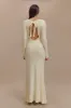 Emily Long Sleeve Knit Maxi Dress - Ivory Marle sold by Meshki