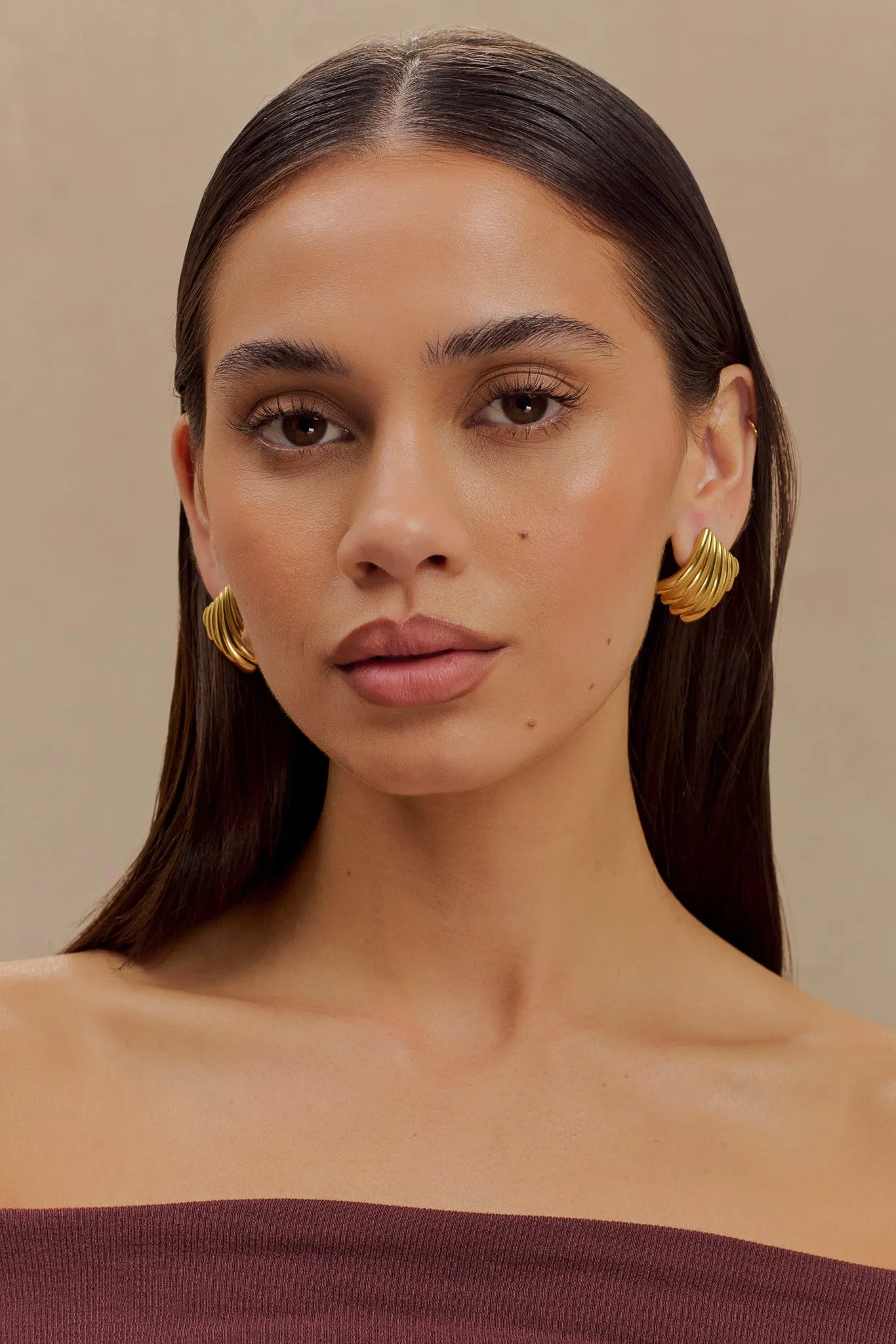 Olympia Textured Square Earrings - Gold sold by Meshki product image thumbnail 3