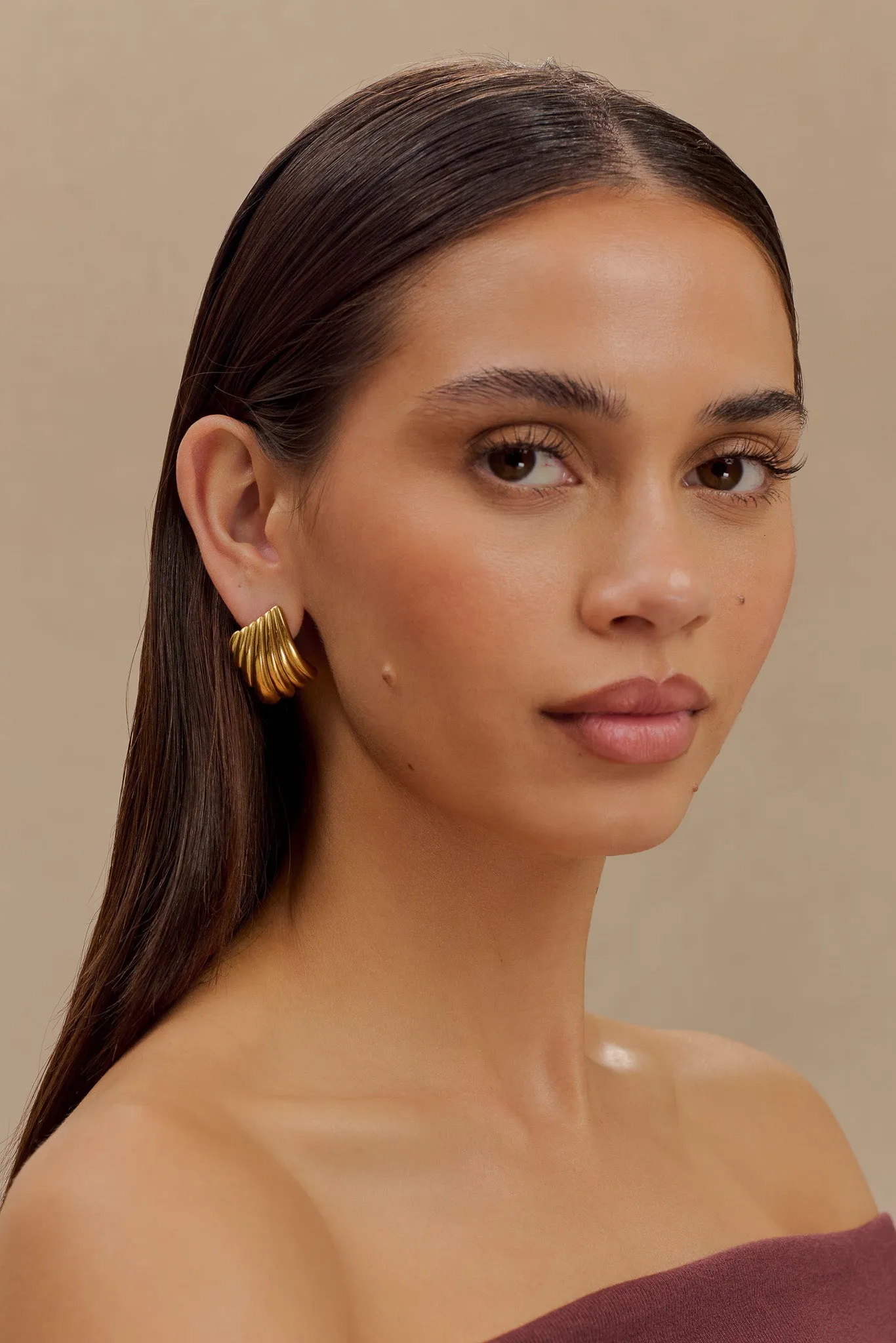 Olympia Textured Square Earrings - Gold sold by Meshki product image thumbnail 4