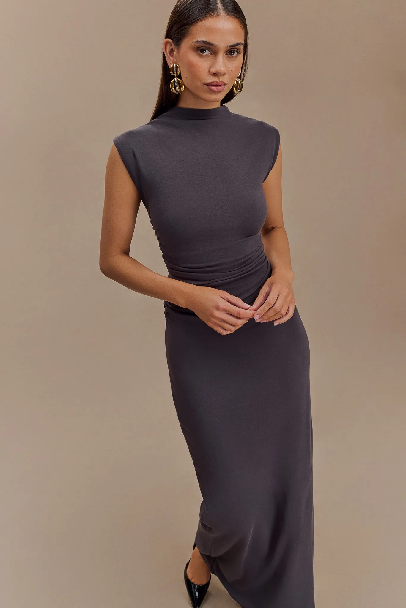 Elliot High Neck Sleeveless Maxi Dress - Dark Charcoal sold by Meshki product image thumbnail 3