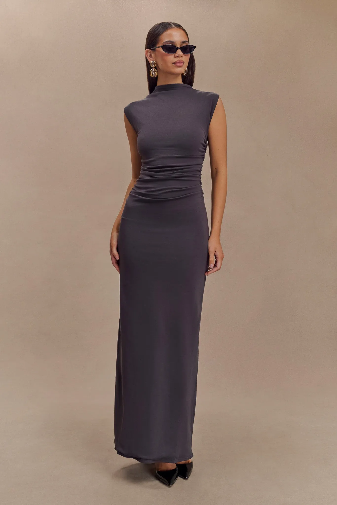 Elliot High Neck Sleeveless Maxi Dress - Dark Charcoal sold by Meshki product image thumbnail 4