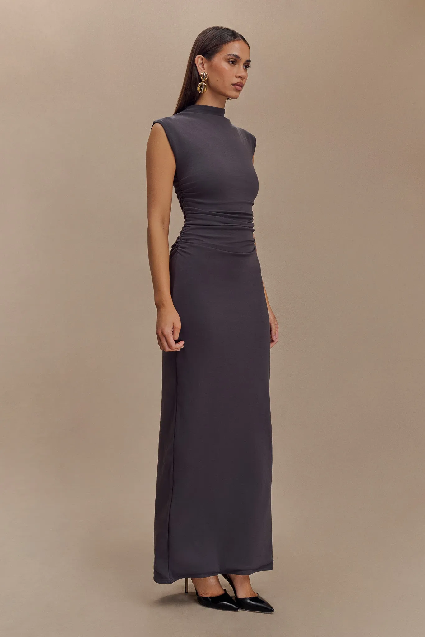Elliot High Neck Sleeveless Maxi Dress - Dark Charcoal sold by Meshki product image thumbnail 5