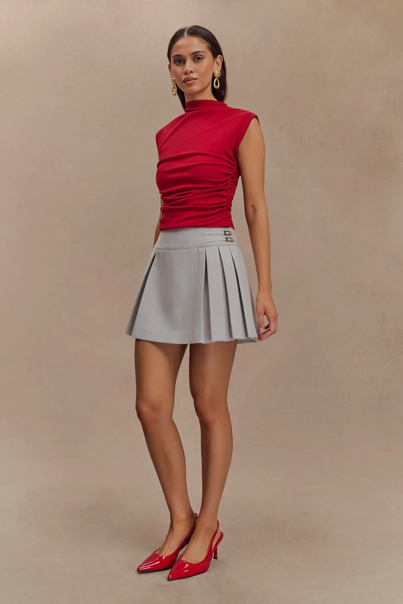Ellia High Neck Sleeveless Top - Red sold by Meshki product image thumbnail 4