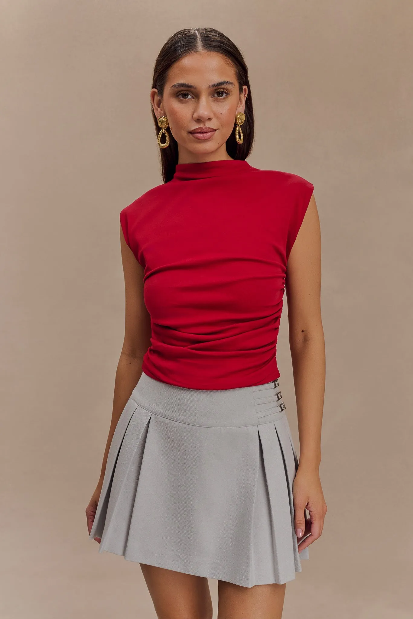 Ellia High Neck Sleeveless Top - Red sold by Meshki