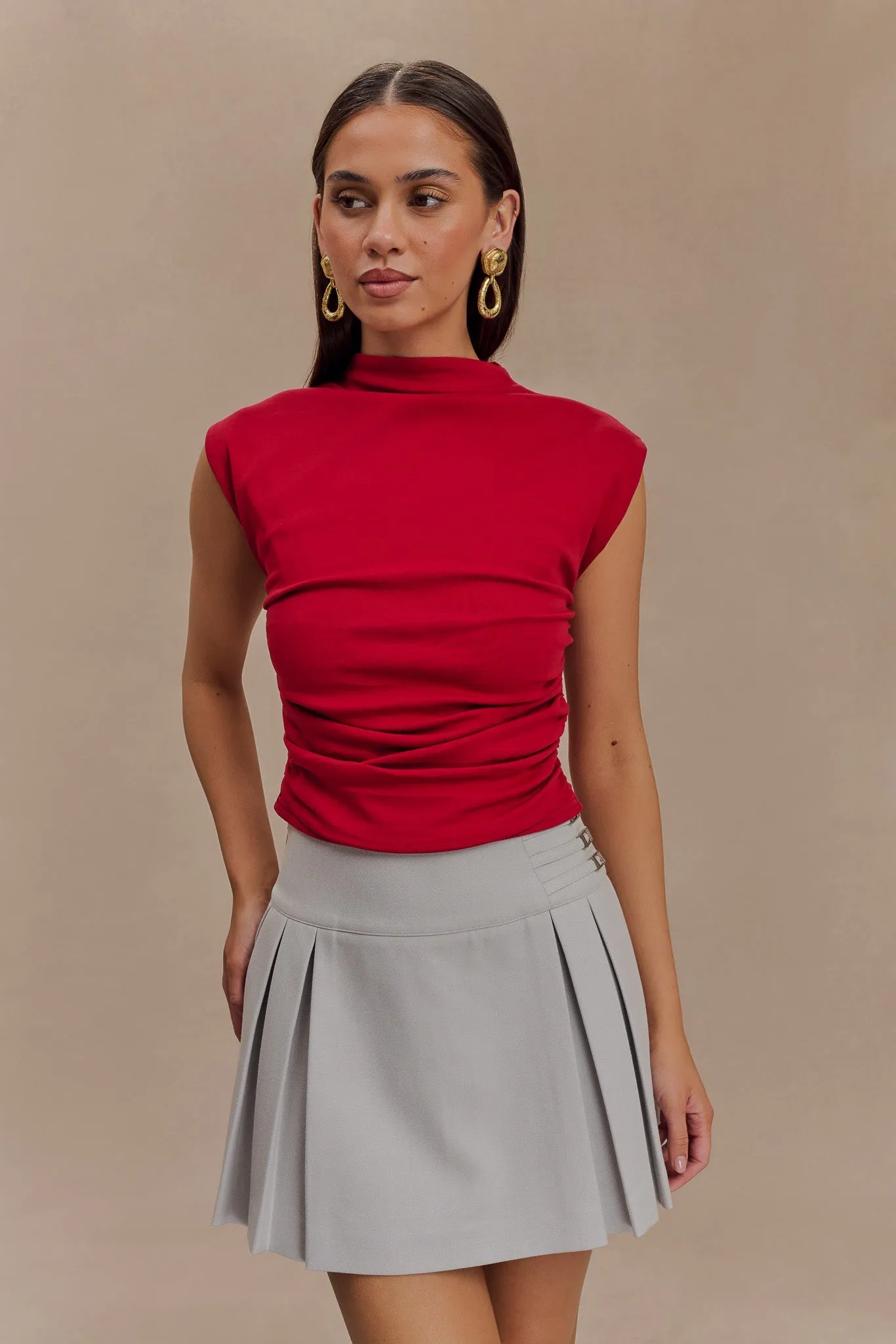 Ellia High Neck Sleeveless Top - Red sold by Meshki product image thumbnail 3