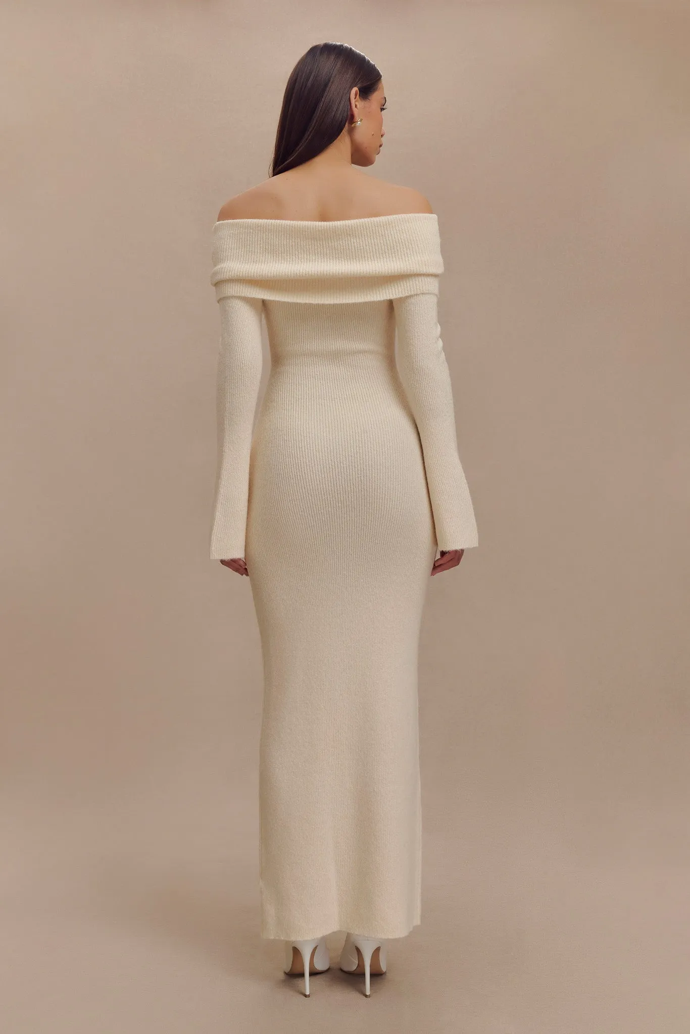 Katherine Off Shoulder Knit Maxi Dress - Ivory sold by Meshki product image thumbnail 2