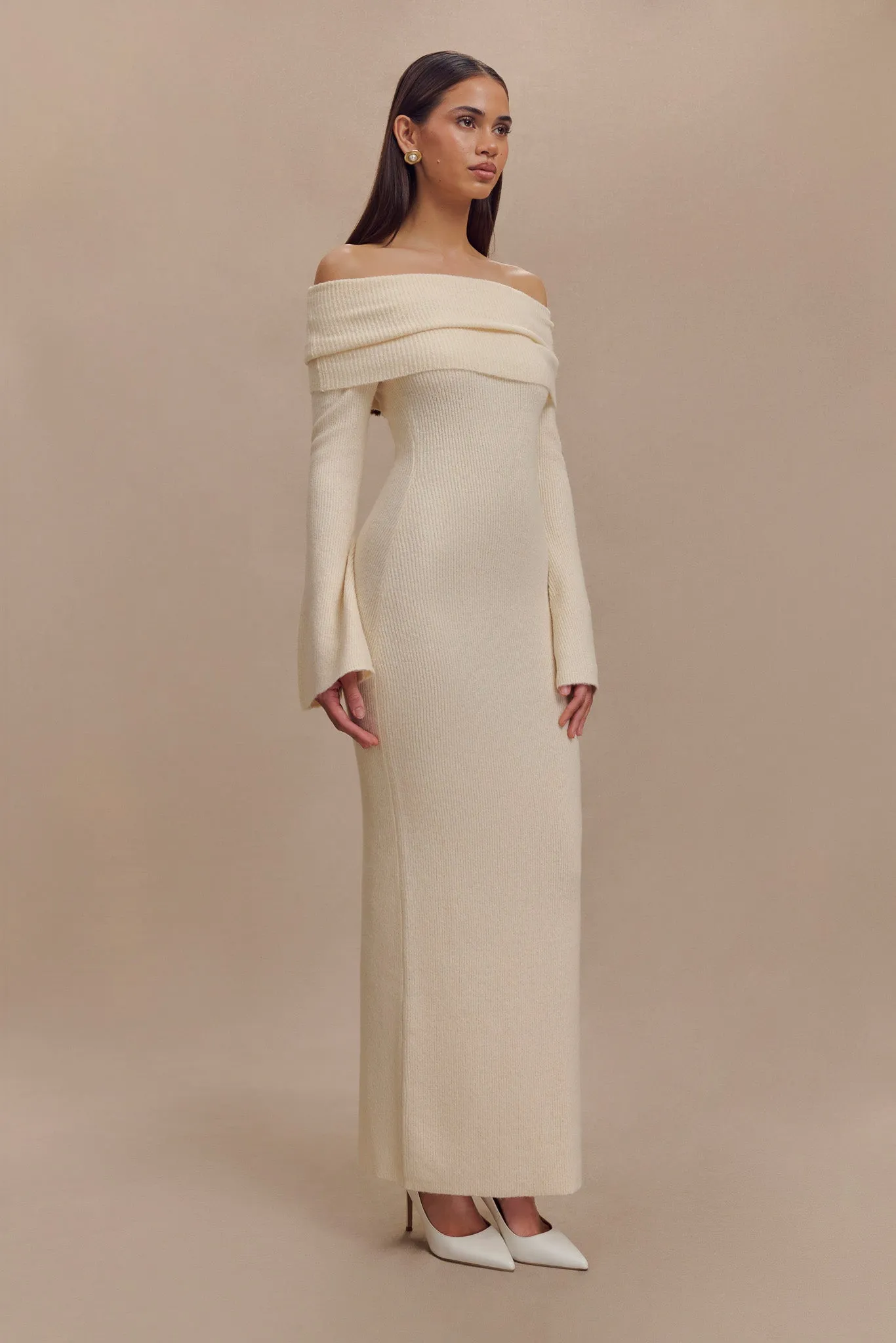 Katherine Off Shoulder Knit Maxi Dress - Ivory sold by Meshki product image thumbnail 4