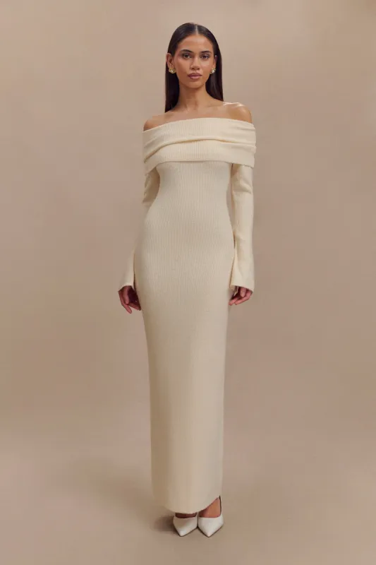 Katherine Off Shoulder Knit Maxi Dress - Ivory sold by Meshki
