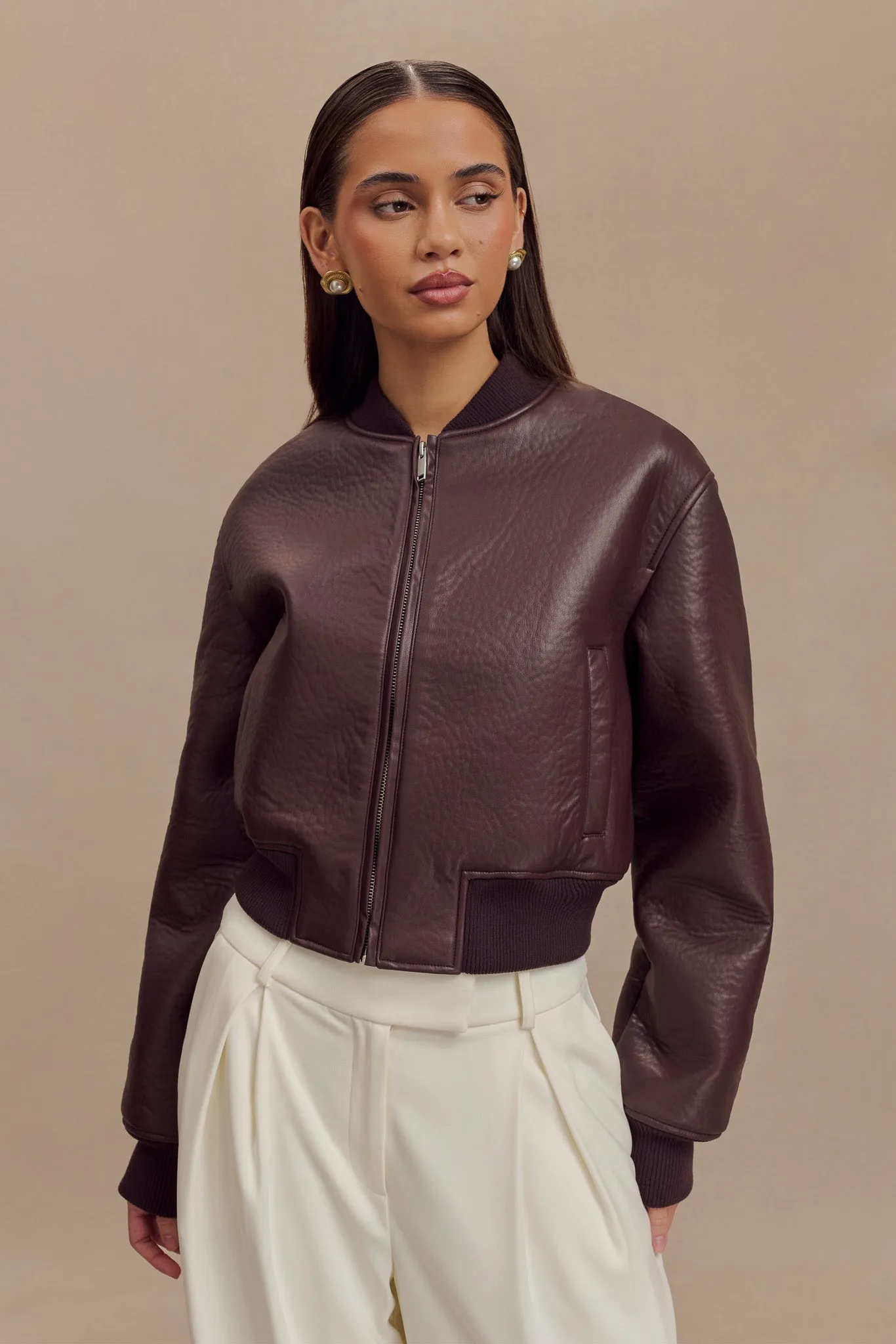 Codi Faux Leather Bomber Jacket - Merlot sold by Meshki product image thumbnail 4