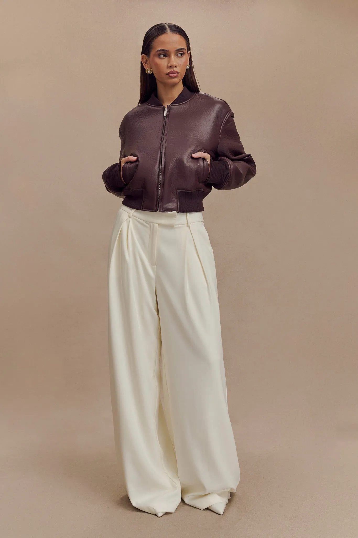 Codi Faux Leather Bomber Jacket - Merlot sold by Meshki product image thumbnail 5