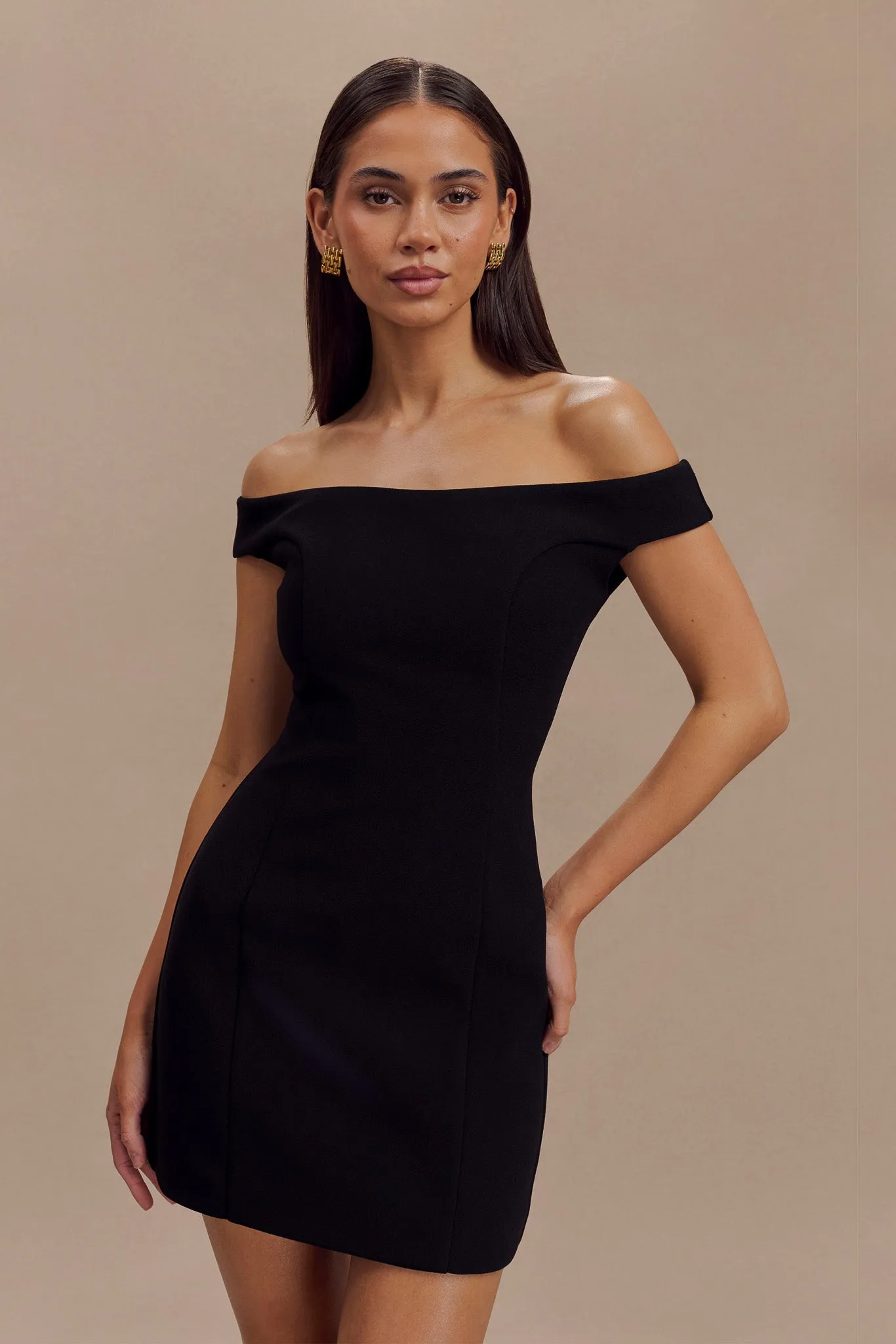 Cassidy Crepe Off Shoulder Mini Dress - Black sold by Meshki product image thumbnail 3