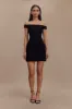 Cassidy Crepe Off Shoulder Mini Dress - Black sold by Meshki