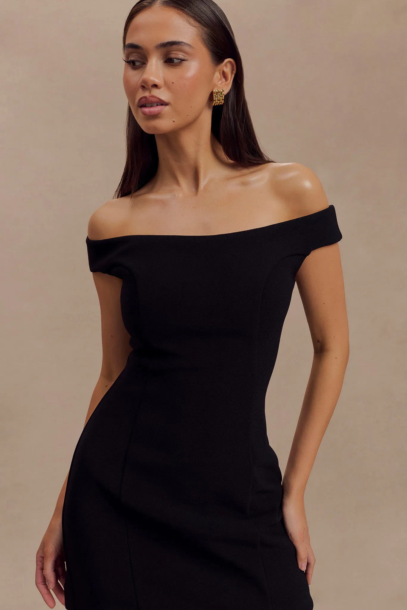 Cassidy Crepe Off Shoulder Mini Dress - Black sold by Meshki product image thumbnail 5