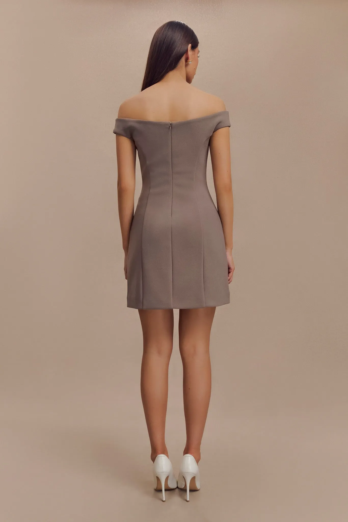 Cassidy Crepe Off Shoulder Mini Dress - Smoke sold by Meshki product image thumbnail 2