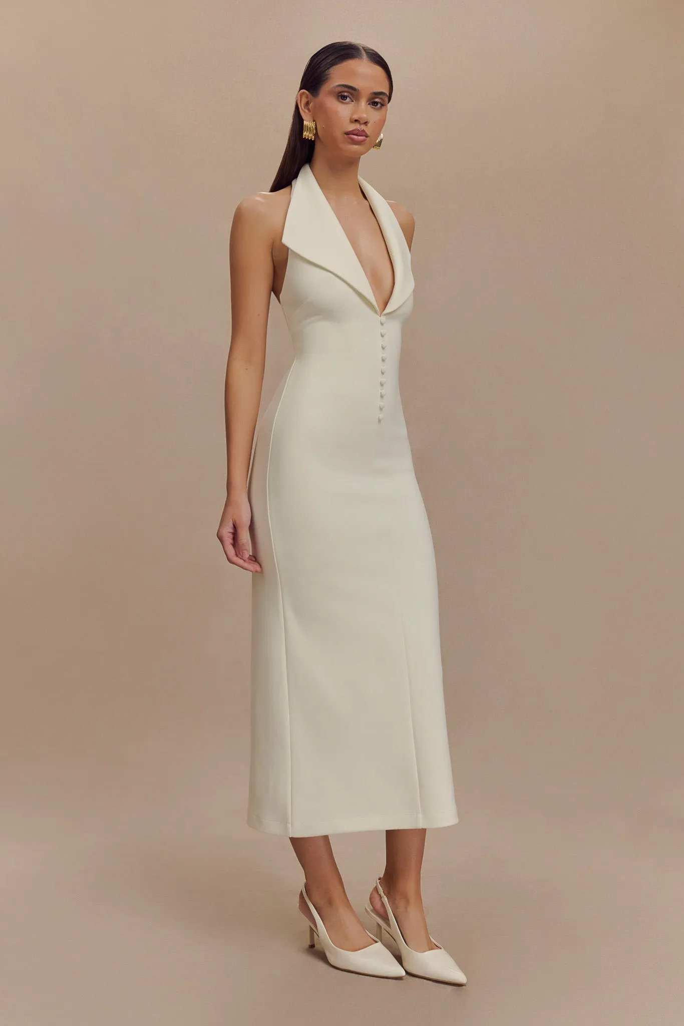 Annita Crepe Halter Midi Dress - Ivory sold by Meshki product image thumbnail 5