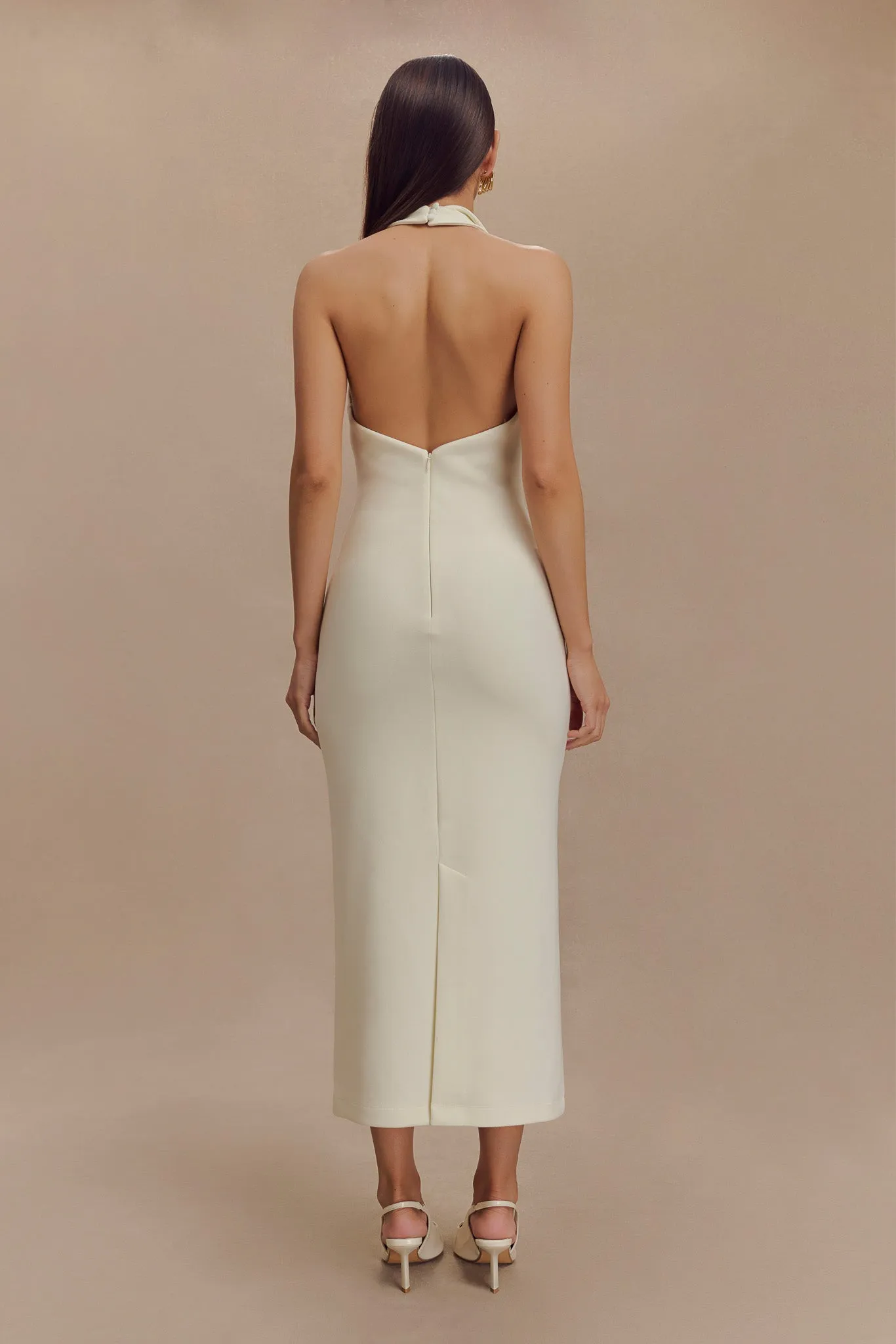 Annita Crepe Halter Midi Dress - Ivory sold by Meshki product image thumbnail 2