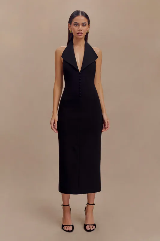 Annita Crepe Halter Midi Dress - Black sold by Meshki