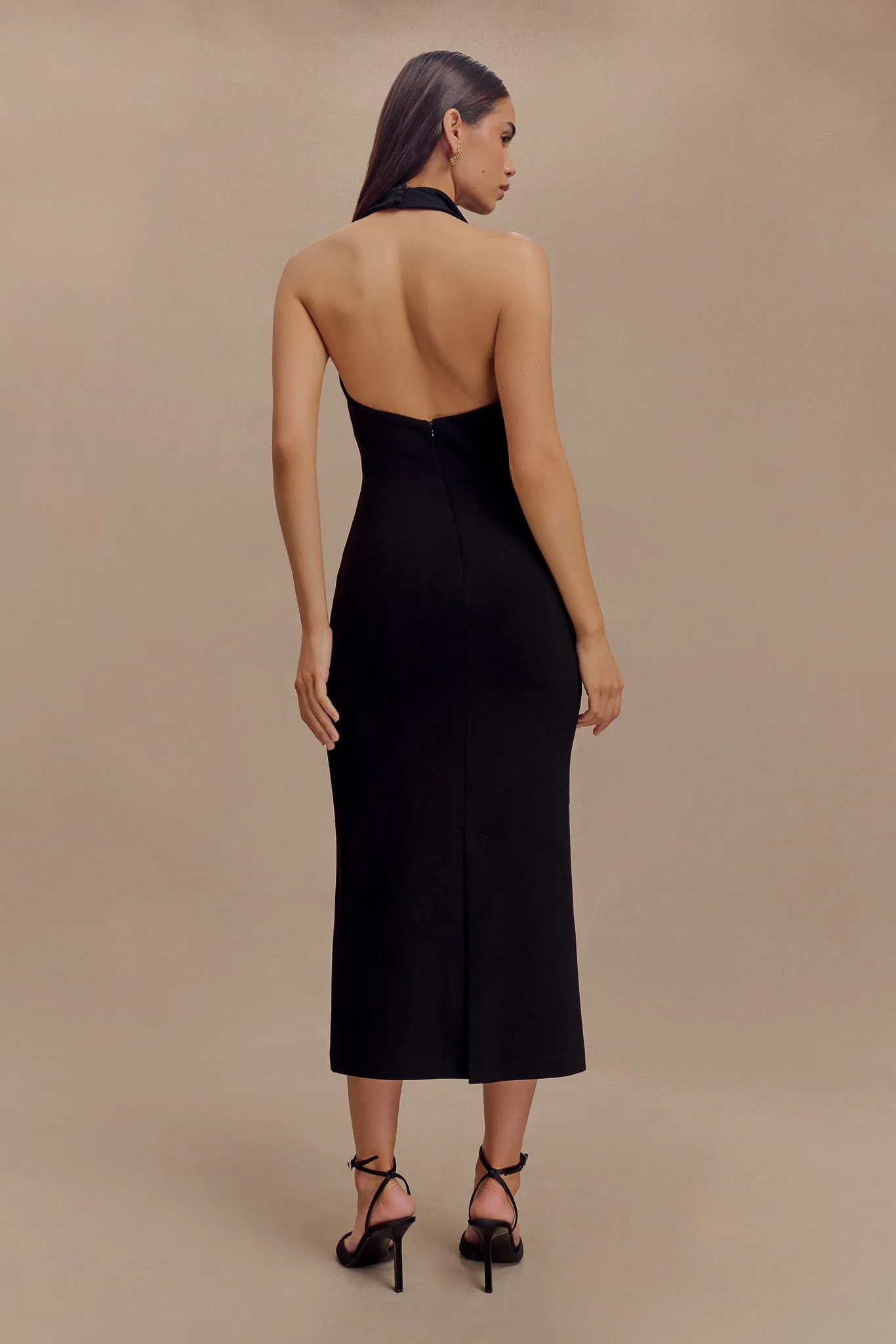 Annita Crepe Halter Midi Dress - Black sold by Meshki product image thumbnail 2