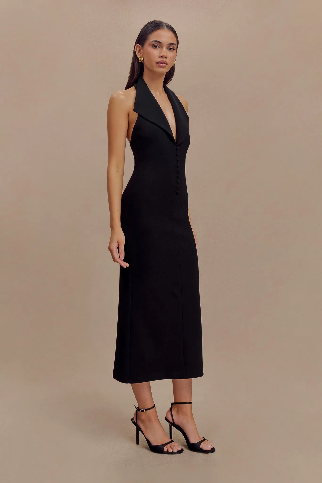 Annita Crepe Halter Midi Dress - Black sold by Meshki product image thumbnail 4