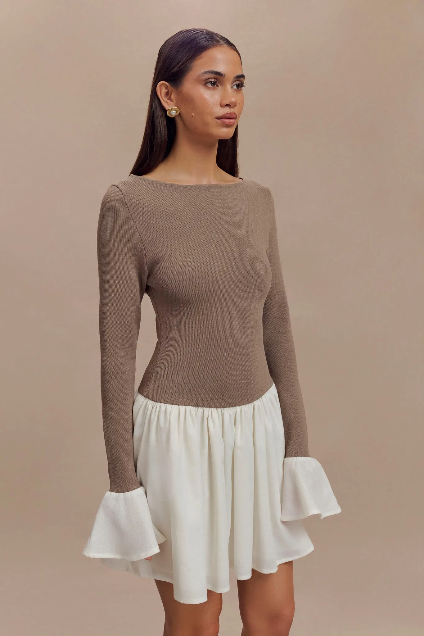 Sansa Knit And Linen Mini Dress - Smoke & Ivory sold by Meshki product image thumbnail 5