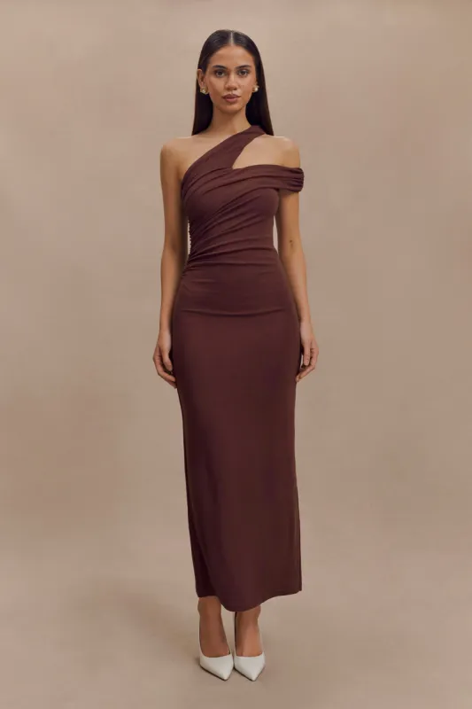 Anastasia One Shoulder Modal Midi Dress - Mahogany sold by Meshki