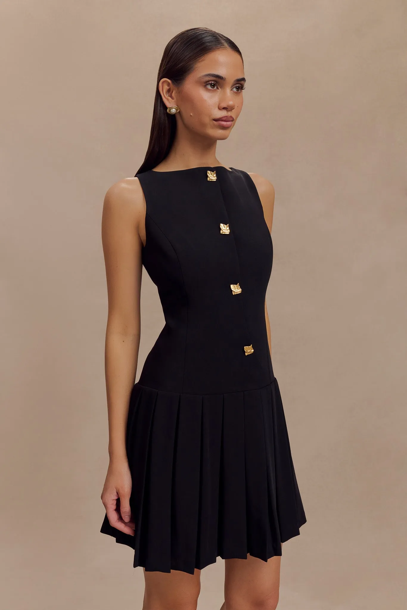 Mackenzie Sleeveless Pleated Mini Dress - Black sold by Meshki product image thumbnail 5