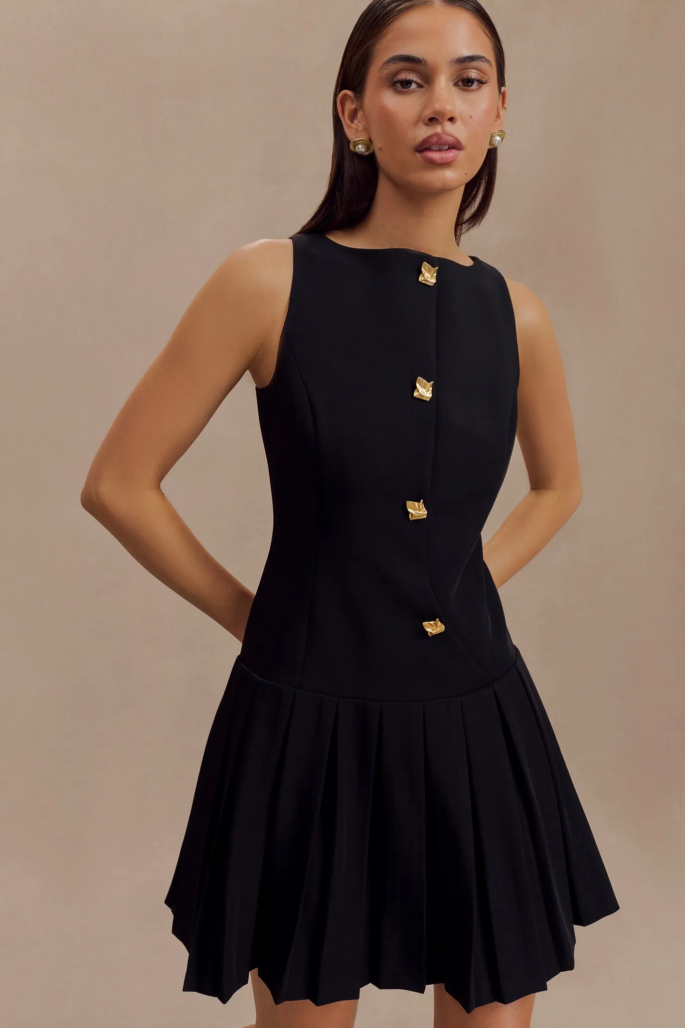 Mackenzie Sleeveless Pleated Mini Dress - Black sold by Meshki product image thumbnail 3