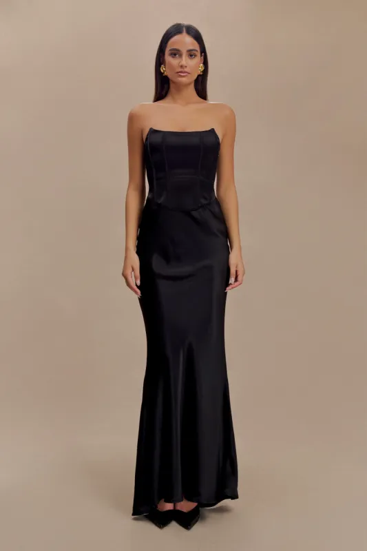 Harlow Satin Strapless Maxi Dress - Black sold by Meshki