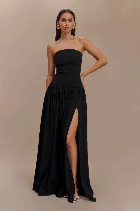 Maureen Cotton Shirring Maxi Dress - Black sold by Meshki