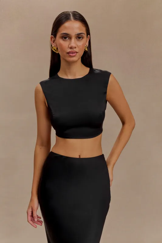 Viviana Satin Sleeveless Crop Top - Black sold by Meshki
