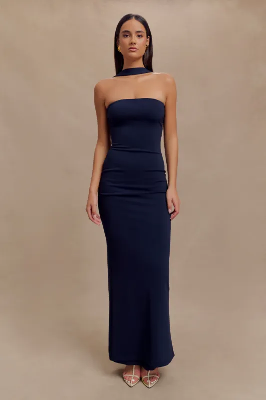 Velma Halter Collar Maxi Dress - Dark Navy sold by Meshki